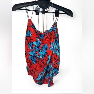 Leifsdottir 100% Silk Floral Camisole Top Red Blue Cowl Neck Size 2